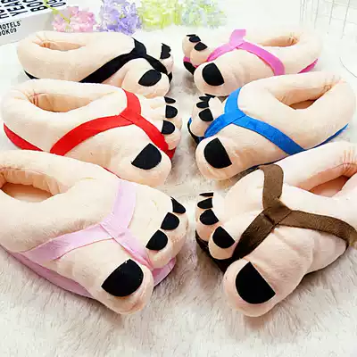 Cute funny slippers female creative Winter bag and home warm couple big feet ㄚ funny wool cotton slippers male cute