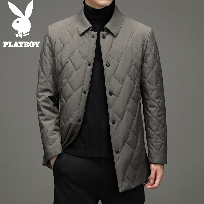 Playboy Middle-aged Men's Cotton Jacket Winter Lapel Diamond-shaped Men's Cotton Cotton Cotton Dad's Thick Cotton Coat