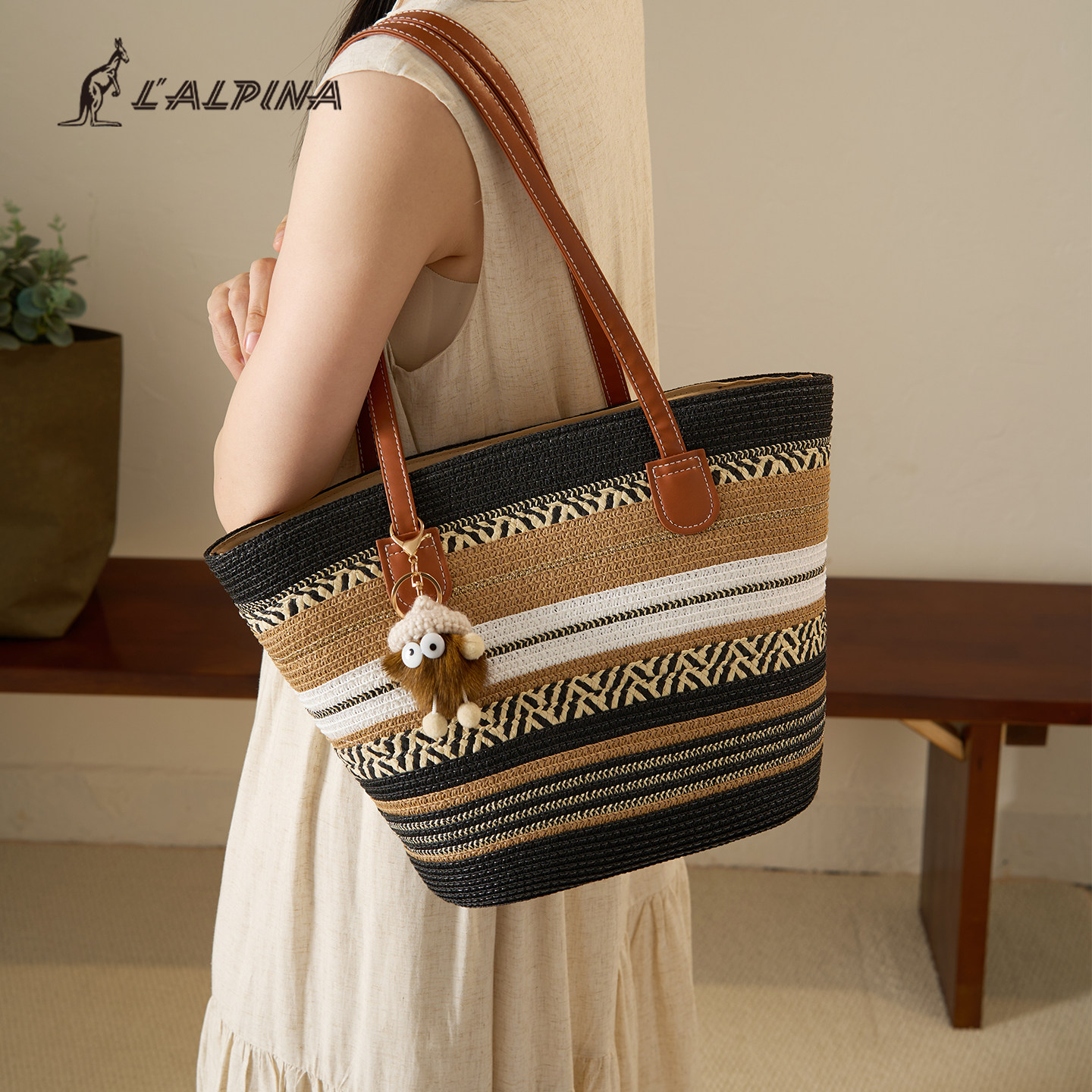LALPINA 2026 New Bohemian Ethnic Beach Vacation Straw Bag Hand-Woven Wicker Bag for Women