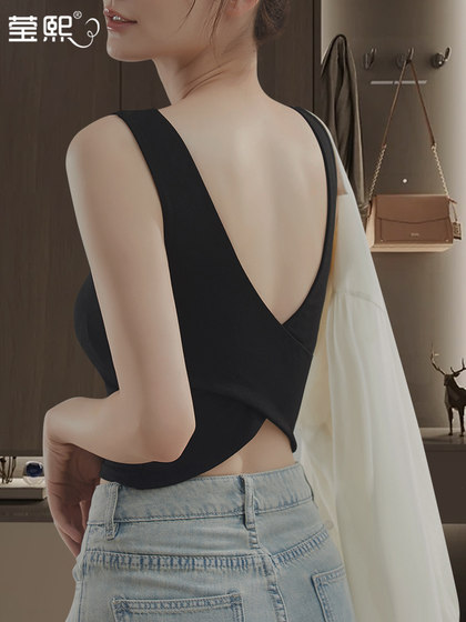 吊带背心女夏季带胸垫外穿内搭修身露背性感交叉美背文胸一体上衣