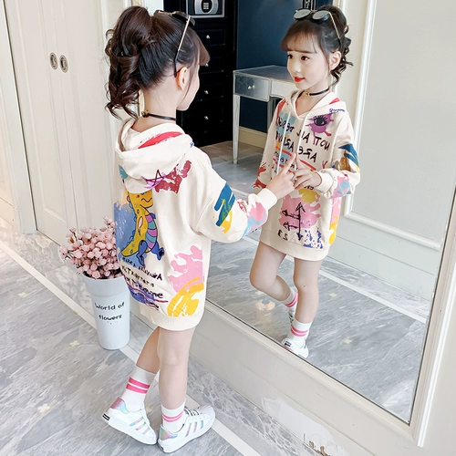 Осенняя детская длинная толстовка, в западном стиле, подходит для подростков, популярно в интернете, средней длины