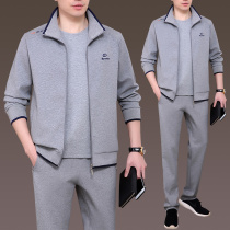 Sports suit mens spring and autumn three-piece set Dad casual sportswear loose middle-aged and elderly sportswear mens running