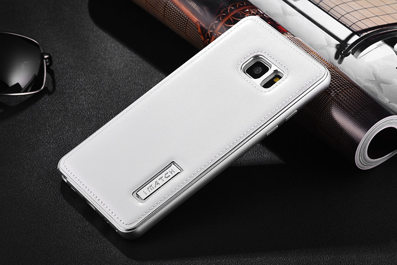 iMatch Luxury Aluminum Metal Bumper Premium Genuine Leather Back Cover Case for Samsung Galaxy Note 7 N9300