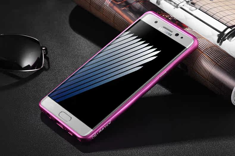 iMatch Luxury Aluminum Metal Bumper Premium Genuine Leather Back Cover Case for Samsung Galaxy Note 7 N9300