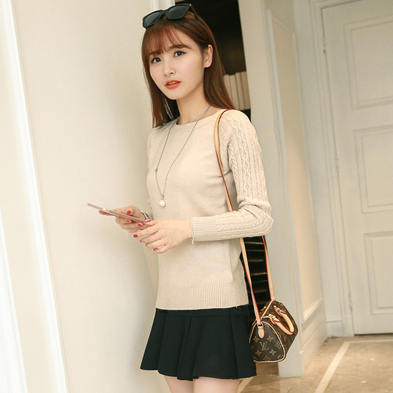Mùa thu và mùa đông áo len mới đoạn ngắn đầu nữ Hàn Quốc phiên bản của vòng cổ lỏng triều dài tay áo hoang dã dày dưới áo len áo len áo công sở nữ