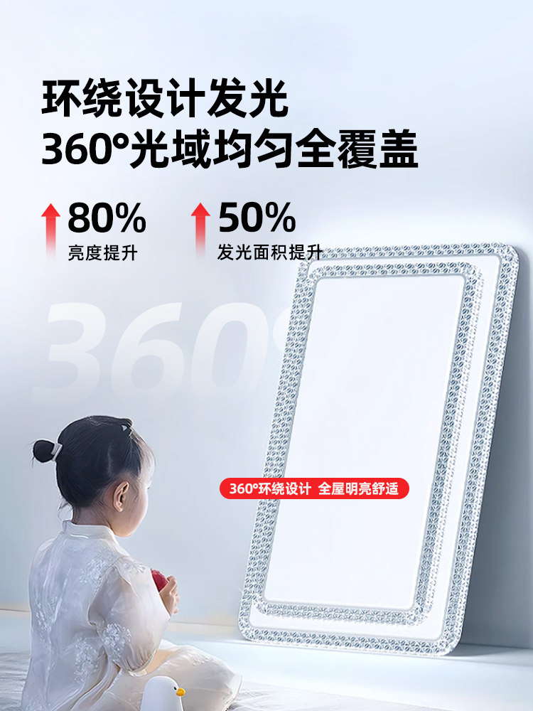 Bedroom Lamp, Light Luxury Crystal Lamp, Modern Simple Full-Spectrum Eye-Protection Atmospheric Round Room Lamp, Master Bedroom Ceiling Lamp