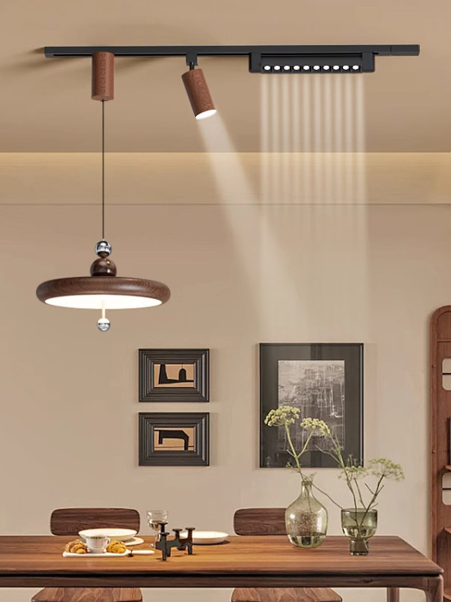 Restaurant Chandelier 2025 New Wabi-Sabi Retro Dining Table Main Lighting Modern Minimalist Track Art Bar Lamp