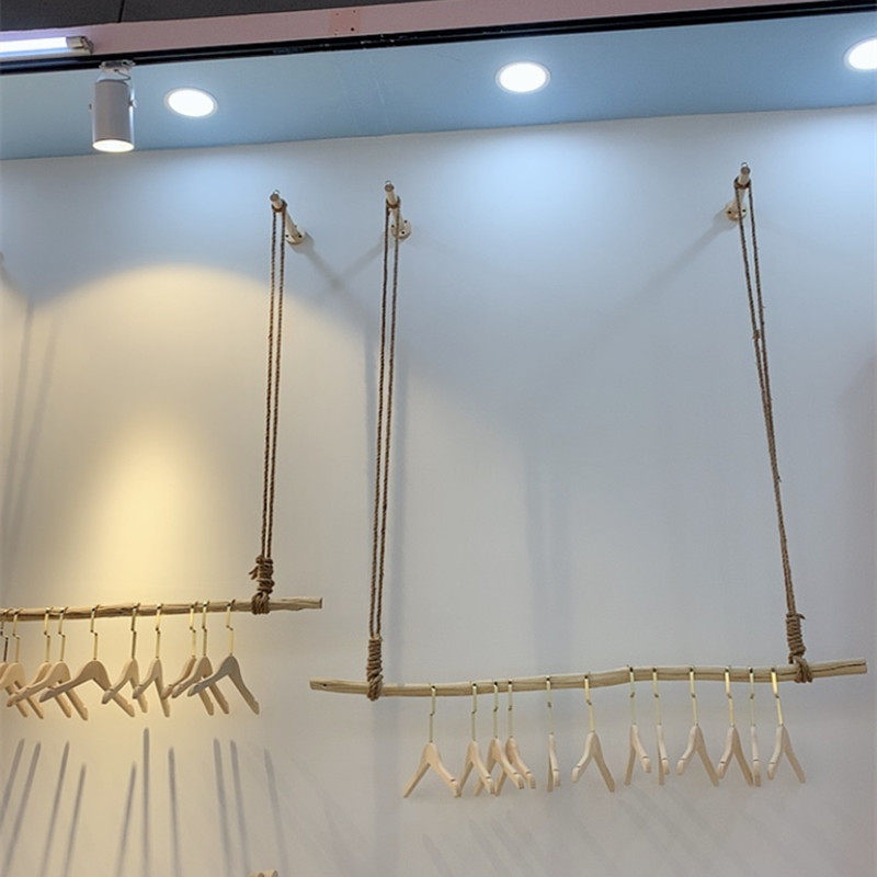 Clothing Store Upper Wall Shelf Hemp Rope rack Hanging Clothes Hanger Wall-mounted Clothes Hanger Wall Wall-mounted Children's clothes Shop Furnishing Display Shelving