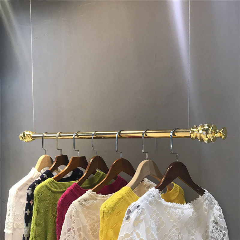 Clothing store rack hanger display rack gold shelf wall clothing rack steel wire hanging women's children's wear store shelf