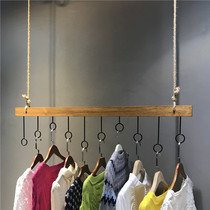 Clothing store hanger solid wood display rack shop shelf top hanging clothing store hanging hanger hemp rope hanging