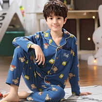 Spring and autumn children 12 long sleeve cotton thin 15 teenagers pajamas boys cotton home suit cardigan suit