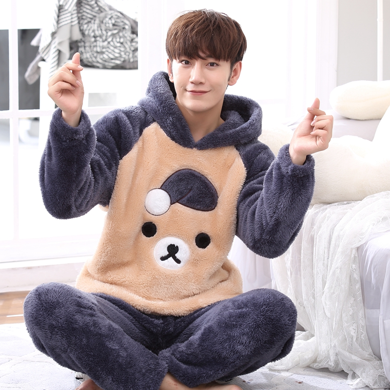 Teen Sleepwear Male Winter Coral Suede Thickening Plus Suede Autumn Winter Style Cartoon Junior High School Student Flannel Suede-Taobao