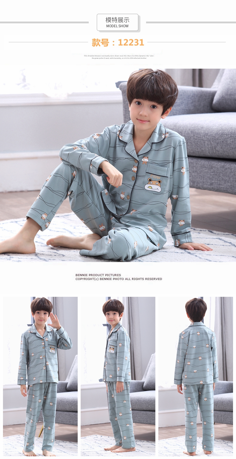 Đồ ngủ trẻ em Zhongda mùa xuân và mùa thu cotton dài tay thanh niên học sinh trung học cơ sở 12-18 tuổi phục vụ nhà mùa hè bộ quân áo ngủ nam