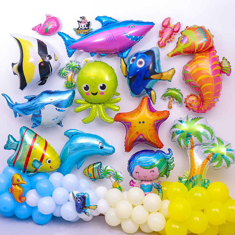 Underwater World Series Children's Birthday Party Aluminum Film Balloon Mermaid Dolphin Shark Octopus Decoration Arrangement