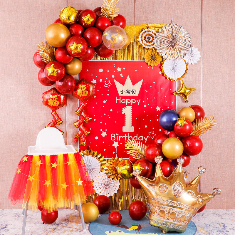 Baby Week Birthday Happy Birthday Decoration Scene Placement Boy Girl Child Groveling Body Poster Background Wall Balloons