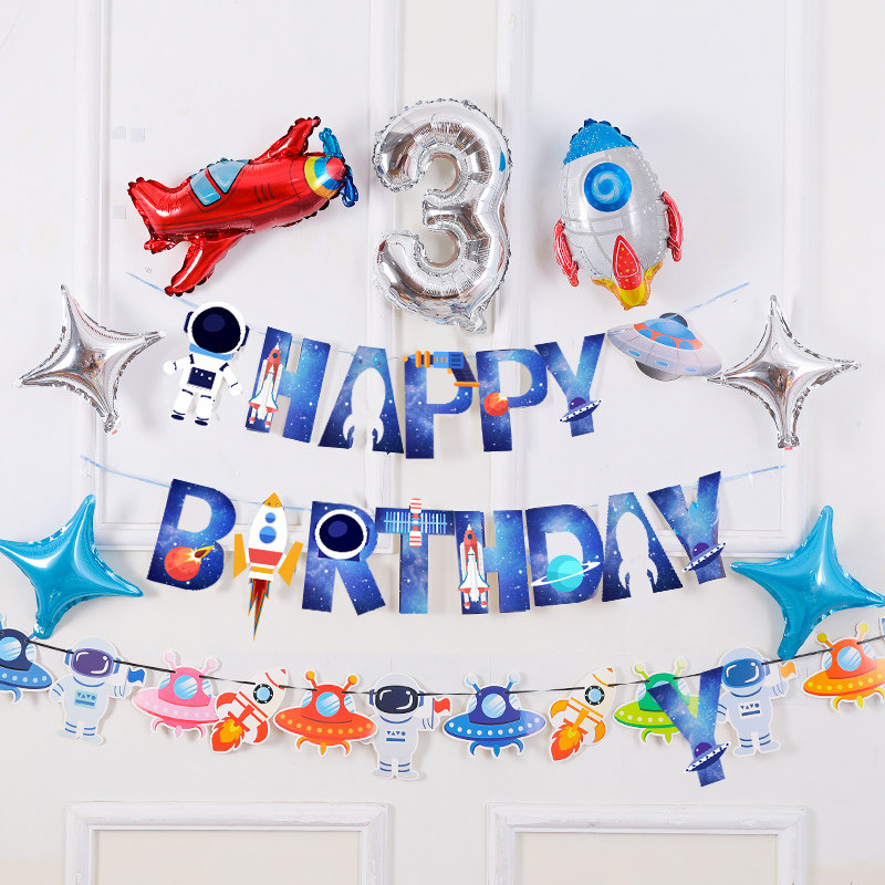 Boy and girl princess baby first anniversary birthday decoration balloon Children's party scene background banner pull flag