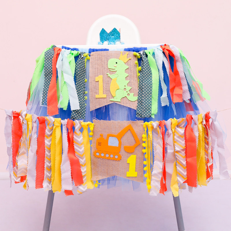 Excavators Dinosaur Themed Children's Baby Dining Chair Banners Birthday Party Creativity Dress Arrangement Supplies Laqi