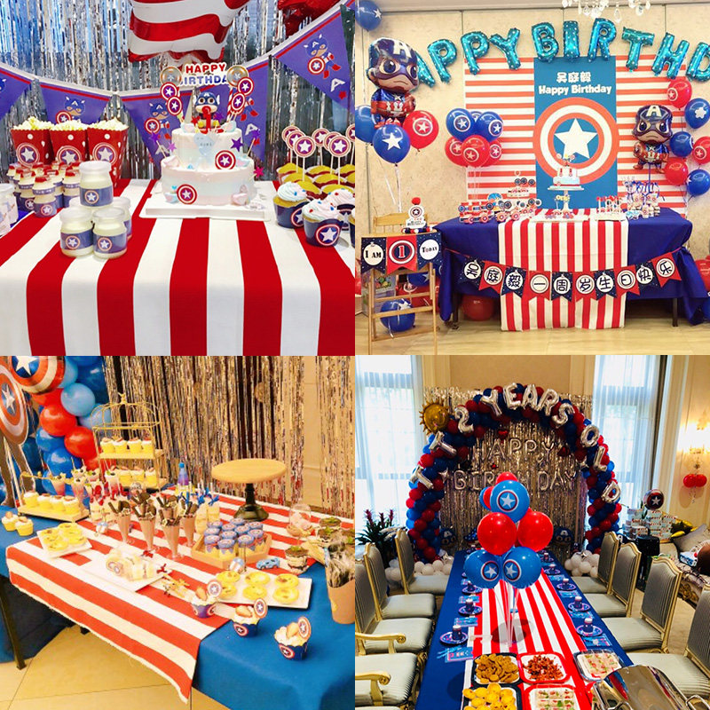 Boy America Captain Themed Desk Cloth Children's Baby Birthday Dessert Table Arrangement Decorated Rectangular Table Cloth