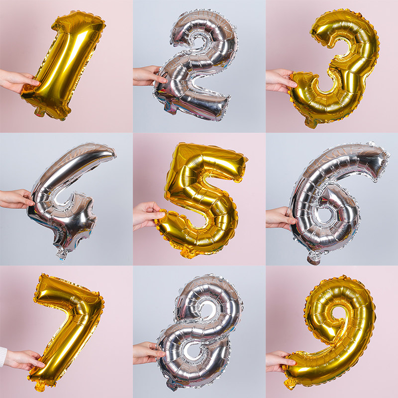 16 Inch Gold Silver Digital Aluminum Film Balloon 0-9 Baby Birthday Party Arranged Balloon Adult Wedding Decoration Balloon-Taobao