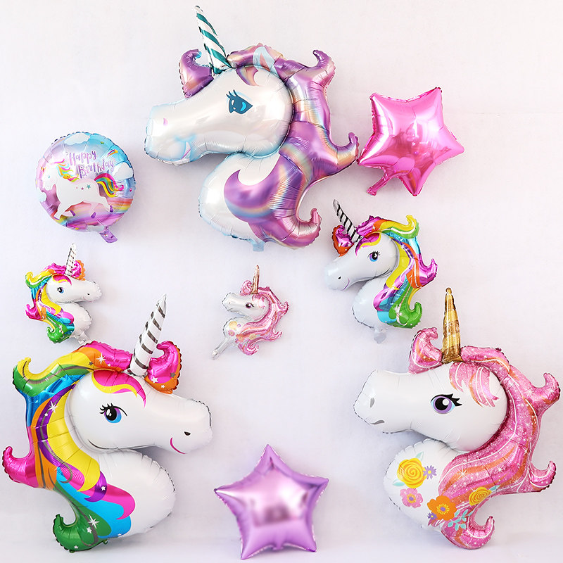 Net red unicorn rainbow pony girl one year old aluminum film balloon children baby cartoon birthday decoration