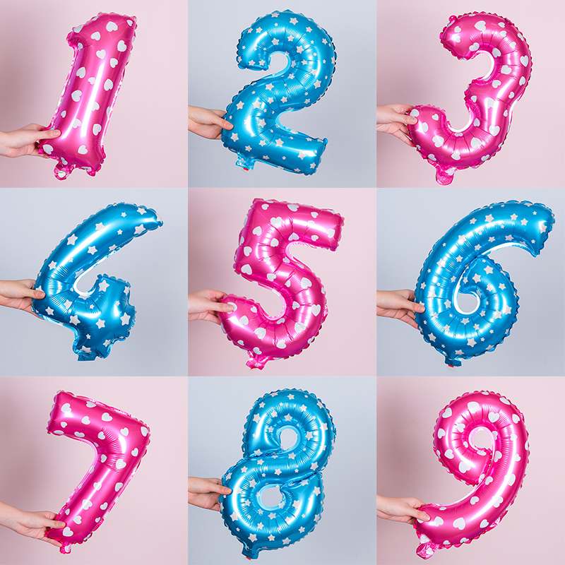 Blue and pink digital aluminum film balloon festival wedding birthday celebration decoration decoration balloon 16 inch digital balloon