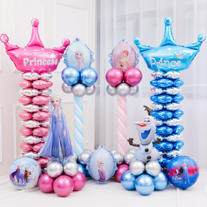 Ice princess theme scene girl birthday child baby one year old party hotel decoration arrangement balloon column