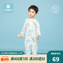 aqpa children home air conditioning service summer new pint baby long sleeve one-piece clothes pure cotton baby thin khaclothes climbing suit