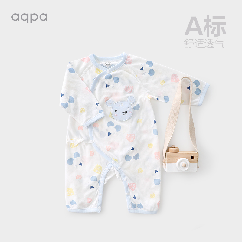 aqpa Newborn long-sleeved monk clothing Summer new baby strap romper thin men and women baby jumpsuit breathable