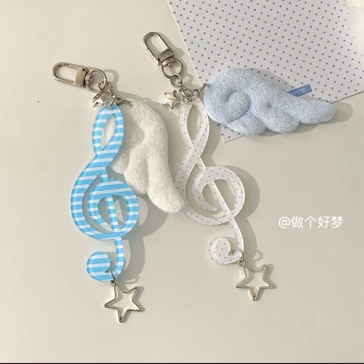 Original musical note wing pendant, Y2K bag charm, angel wings, light Asian style, polka dot keychain, ins style, Korean style.
