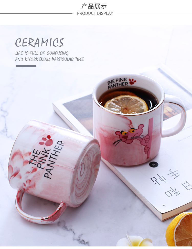 Ins Bắc Âu Pink Panther Cô gái trái tim gốm Mug Nhà cốc nước Sinh viên Cặp vợ chồng Cup Cà phê sữa binh giu nhiet