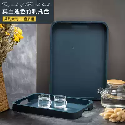 Nordic style household rectangular bamboo and wood plate, water tray, water cup storage plate, solid color coffee table, snack plate