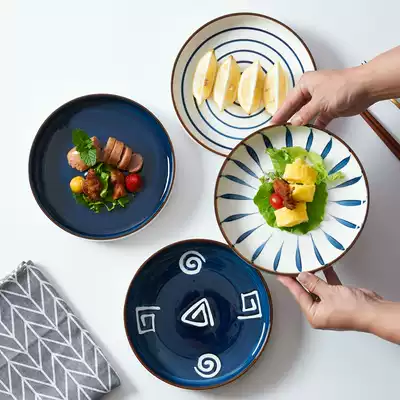 Japanese hand-painted ceramic tableware large soup plate household plate creative net red round deep plate Nordic breakfast plate