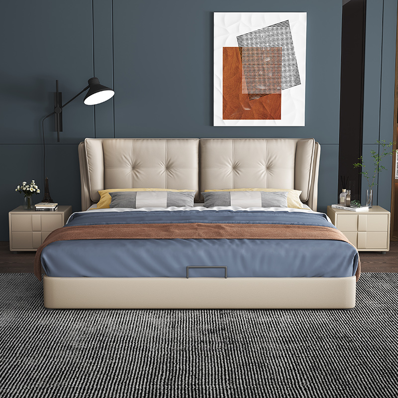 Leather bed light luxury modern minimalist 2021 new Nordic storage soft package wedding bed 1 5 meters double bed master bedroom king bed