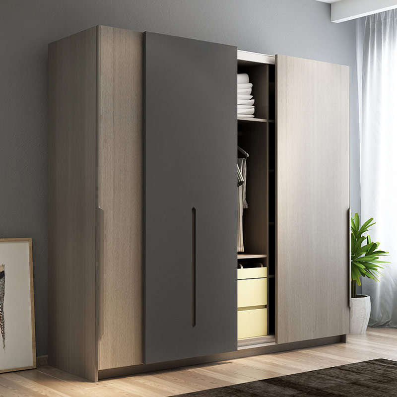 Nordic sliding door sliding door wardrobe modern minimalist three-door overall wardrobe sliding door with mirror large wardrobe bedroom furniture