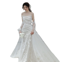 2024 New Tube Top Long Sleeve Bridal Light Wedding Dress Super Fairy Style Fishtail Trailing Outer Veil Elegant Temperament Welcome