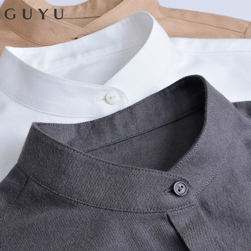 White stand-up collar shirt women's long-sleeved 2022 autumn and winter loose thickened brushed shirt European station with a base European goods