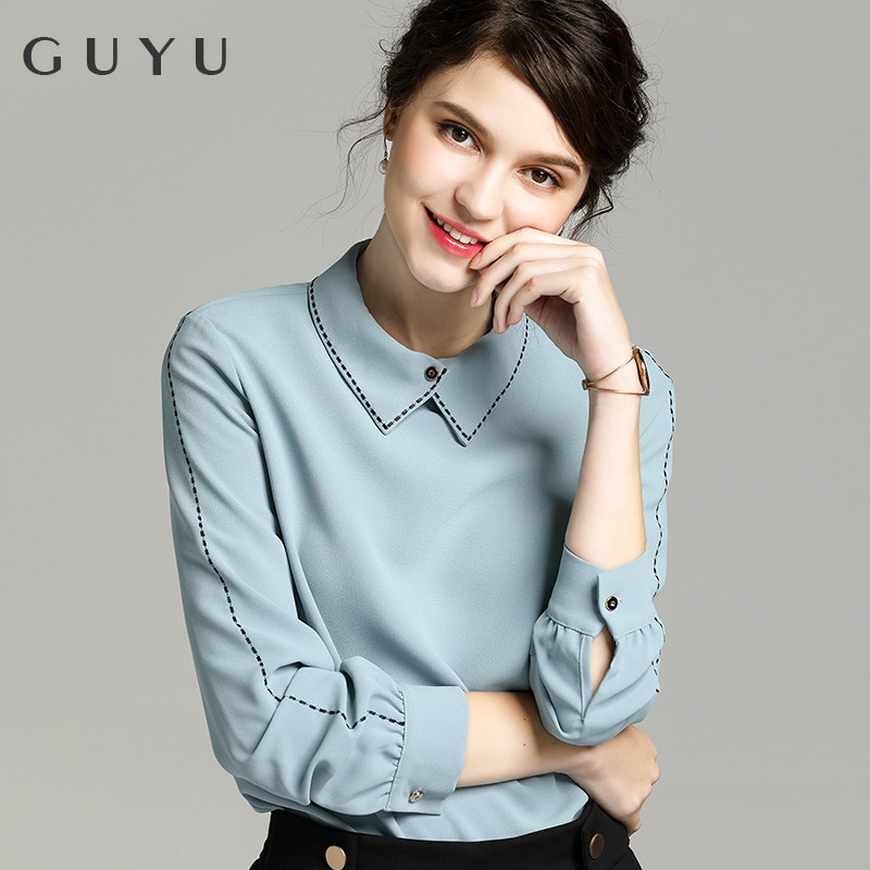 Temperament chiffon shirt women's long-sleeved autumn design sense niche lapel work clothes white shirt Western style pullover top