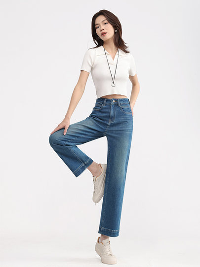 理想裤|嬉皮少女天丝牛仔裤女春秋款小个子宽松显瘦九分阔腿裤子