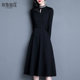 2024 spring and autumn new ladylike temperament slim A-line long-sleeved little black dress stand-up collar mid-skirt bottoming black dress