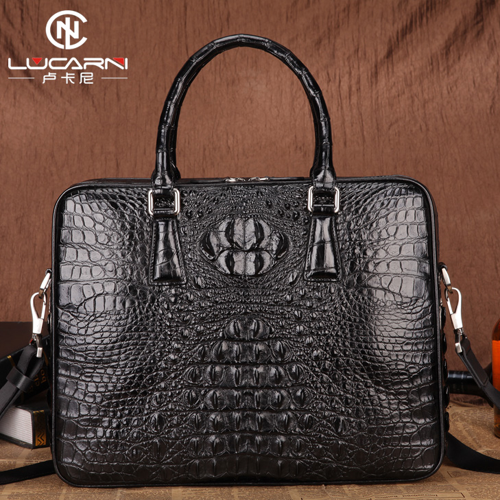 Lucarni Lucani crocodile leather handbag men's bag genuine leather shoulder Messenger bag business document computer bag trendy