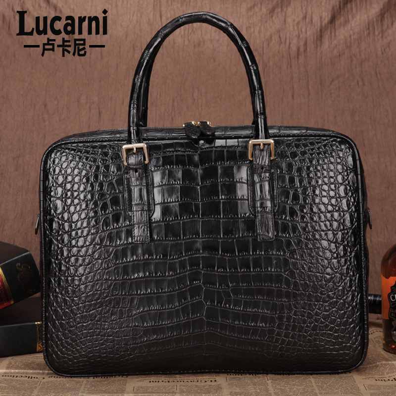 Lucani crocodile leather men's bag belly business briefcase belly leather handbag leather casual men's bag tide