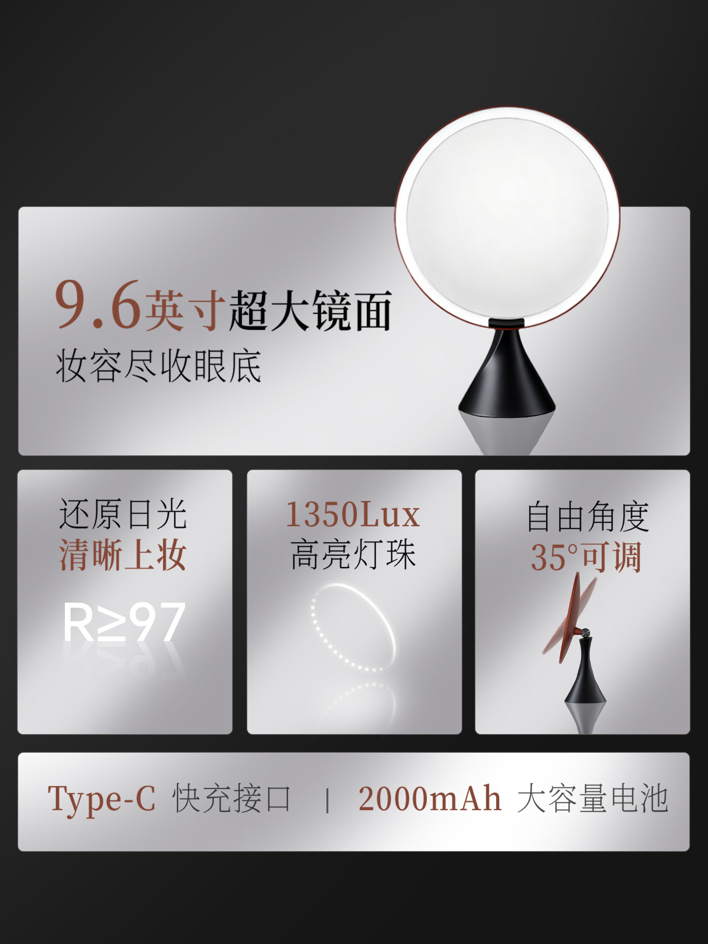 Mirror, Makeup Mirror, Desktop, with Led Lights, Dressing Table, Smart, Large, New Model for Home Use, Beauty, Master Bedroom Mirror