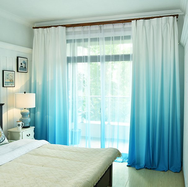 Nordic minimalist asymptotic color curtain yarn curtain semi-shading living-room bedroom balcony floor window customized curtain finished product
