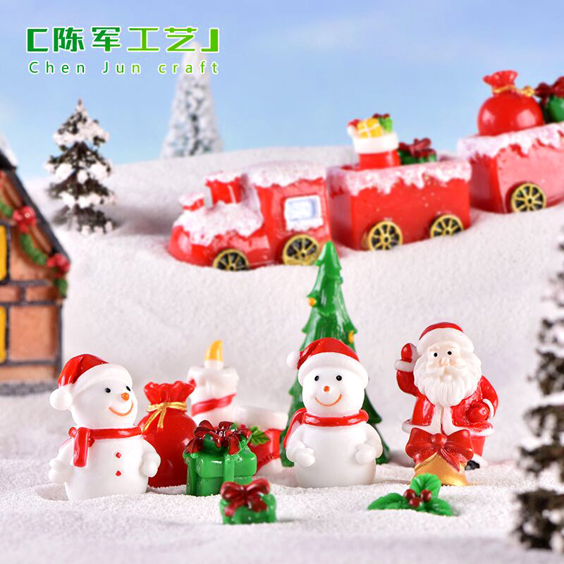 New Santa Claus snowman train micro-landscape snow scene decoration candle gift socks bell resin crafts