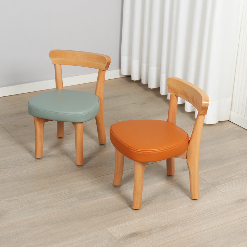 Solid wood children's learning chair leather seat non-slip low stool small baby writing back chair home simple and modern