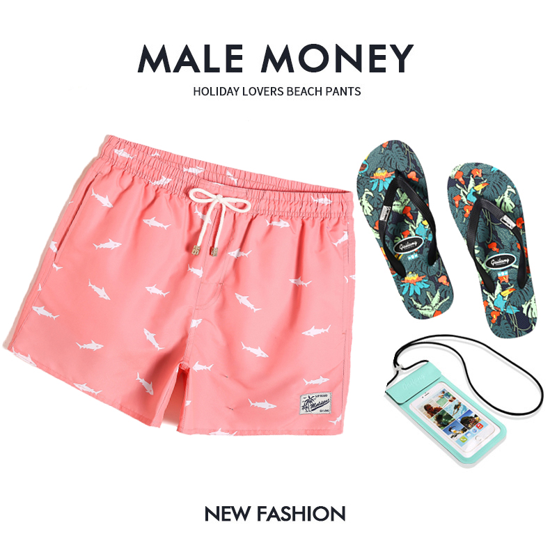 Gailang new quick-drying can enter the water pink beach pants men's swimming trunks loose seaside thin flat angle hot spring swimming trunks
