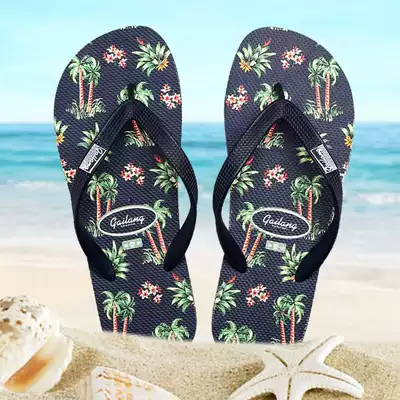 Summer seaside vacation sports and leisure men's fashion and comfortable beach slippers non-slip wear-resistant drag printed flip-flops