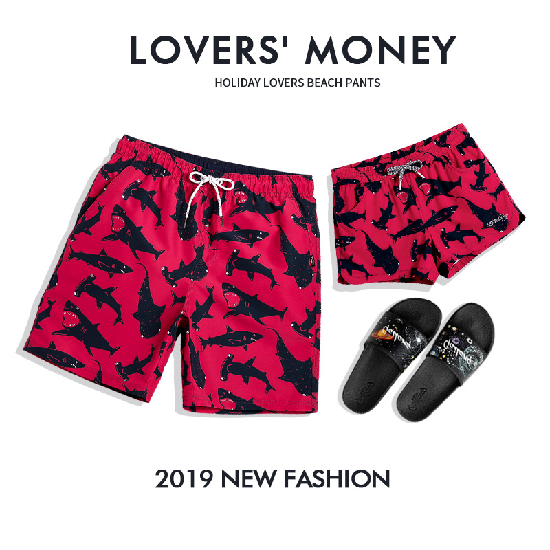 Couple beach pants quick dry large-yard loose red shorts swim five-pants beach holiday men and women swim