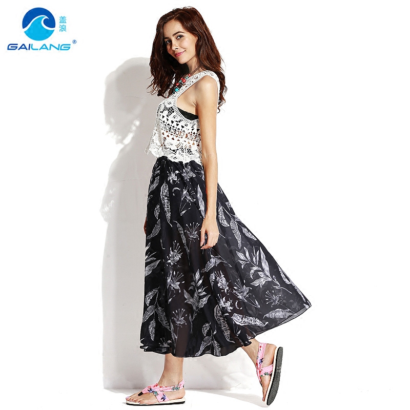 Summer new high waist women Summer Snow spinning Slim Half Body Dress Long Version Beach Holiday Dresses A Character Large Pendulum Printed Long Dress