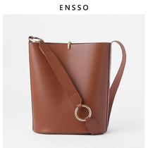  ENSSO bag 2020 new trendy leather womens bag fashion wide shoulder bag bucket bag female messenger bag female shoulder bag
